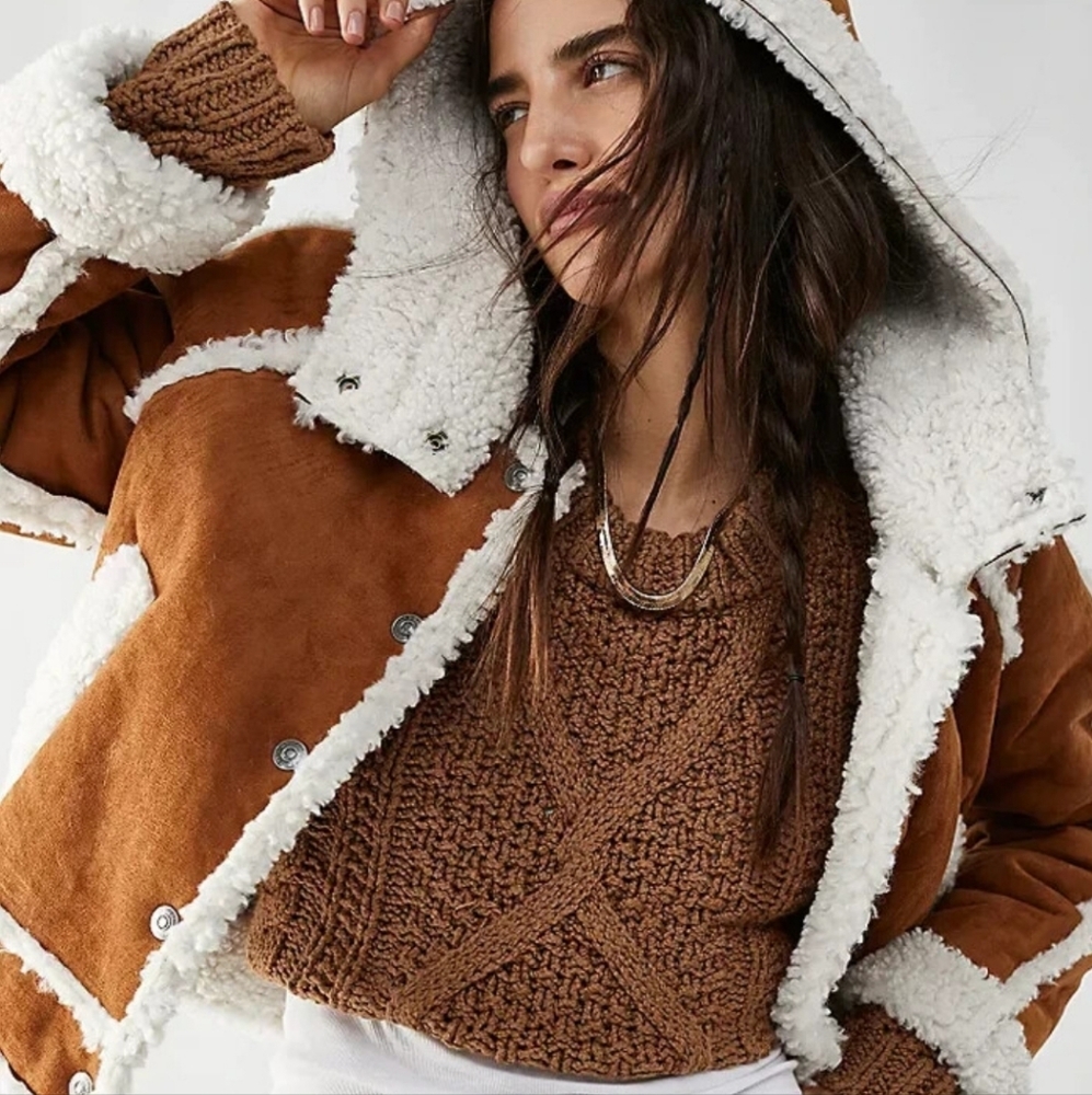 Free People Sherling Suede Cropped Jacket